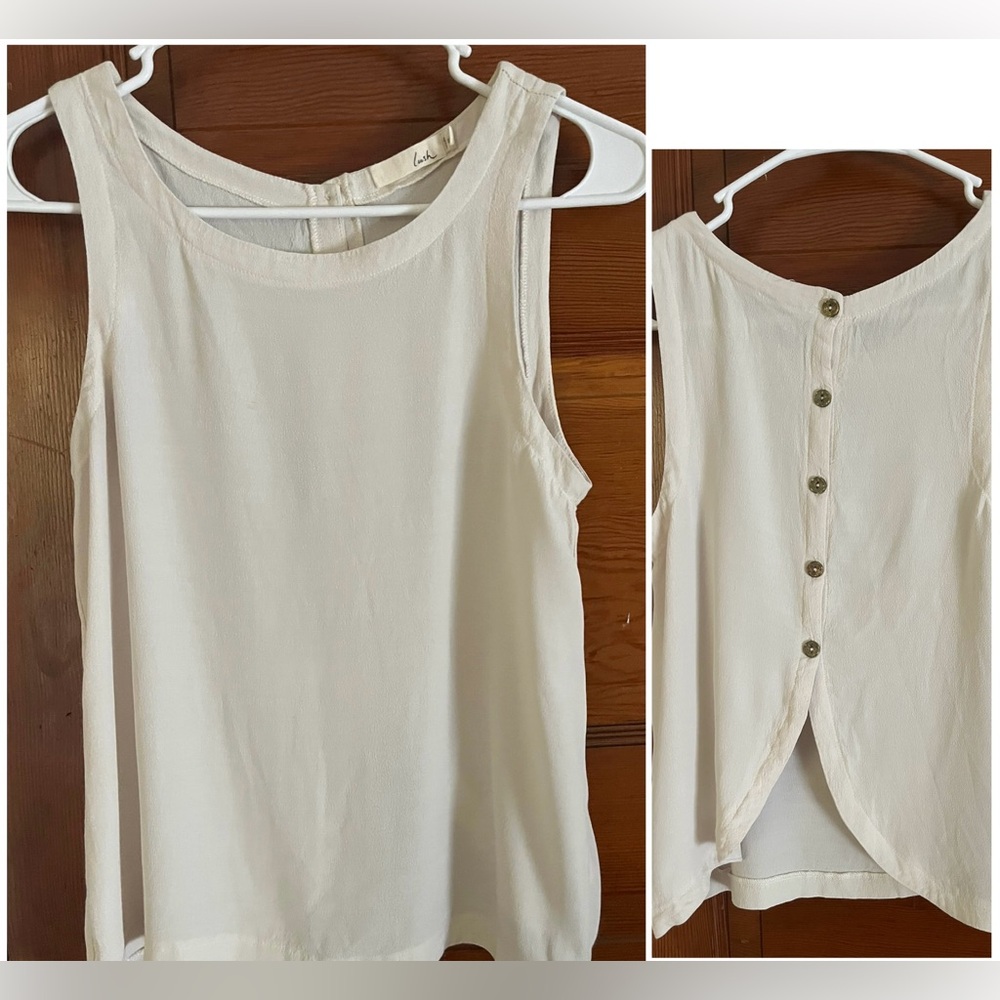 Lush White Open Back Button Detail Tank Top XS Lightweight Feminine